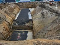 detailní reference, Betonová požární nádrž řešená sestavou nádrží ND24 a šachty ze skruží průměru 2000 mm, podklad, db betonové jímky